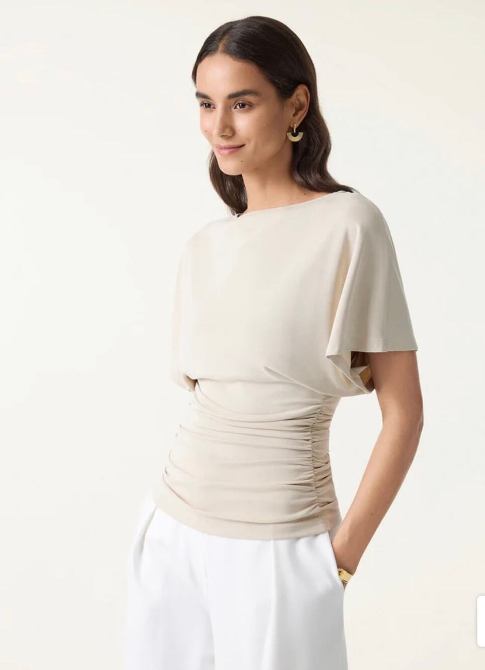 OGL Top Size XS NEW Sandwashed Effortless Boatneck Batwing Sleeve Side Ruched